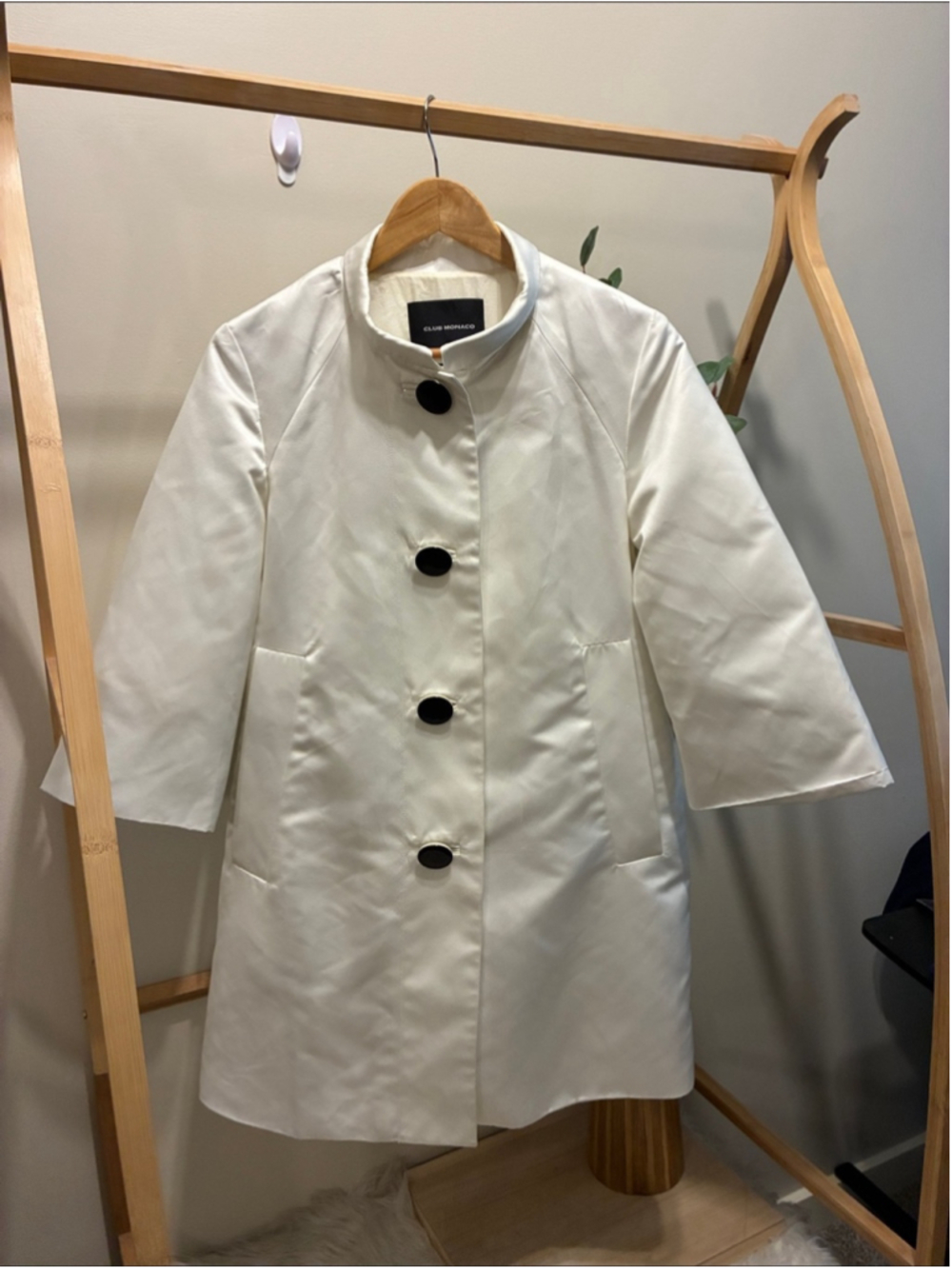 Club Monaco Cream Trench Coat with Black Buttons